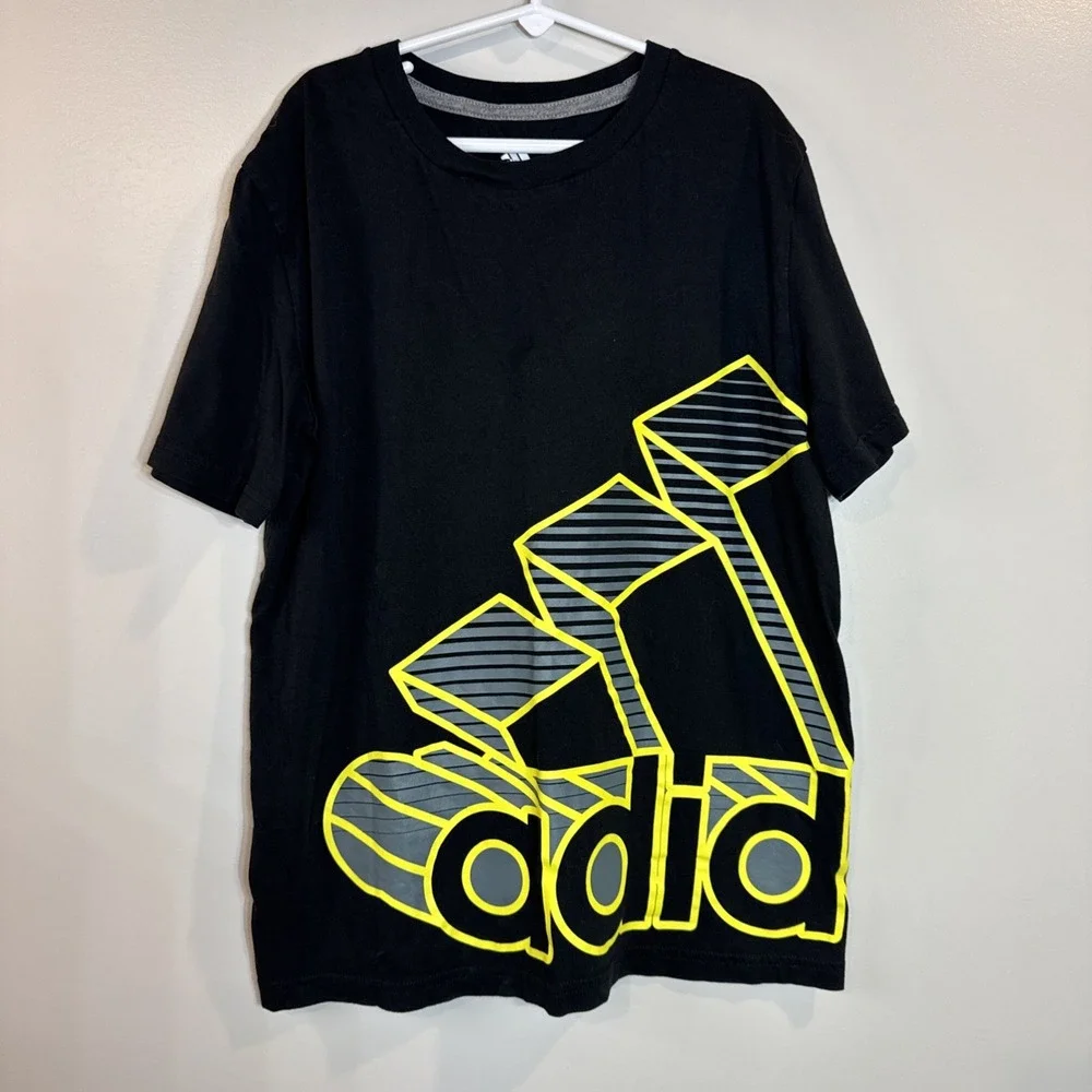 Adidas T Shirt Youth‎ Medium 10/12 Black With Yellow Accents